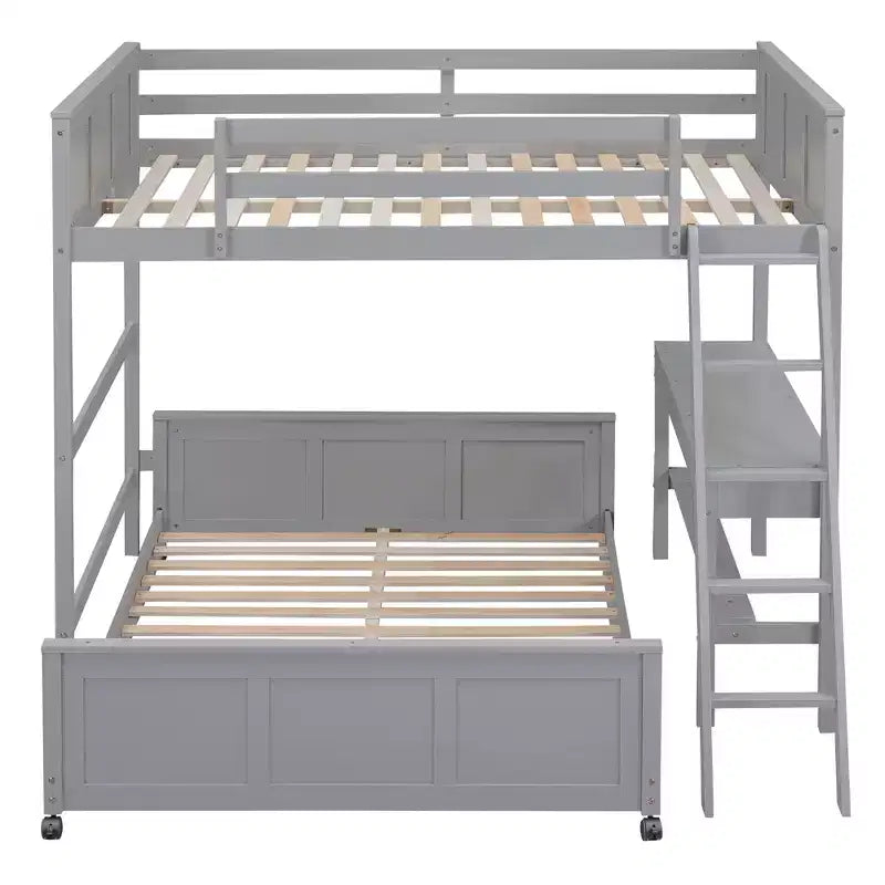 Full Over Full/ Twin Over Full Wood Bunk Bed with Desk and Ladder