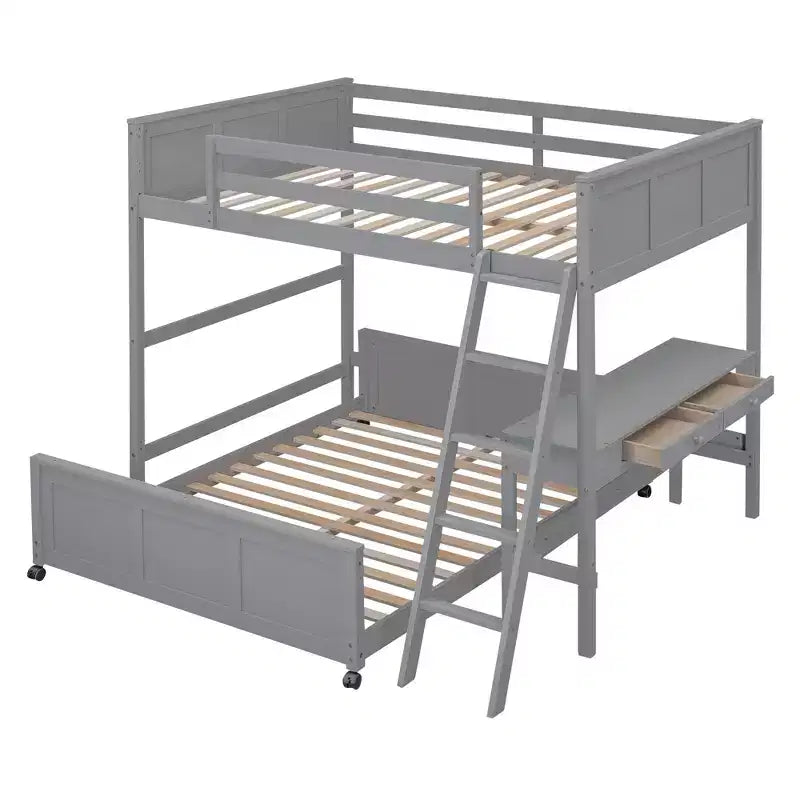 Full Over Full/ Twin Over Full Wood Bunk Bed with Desk and Ladder