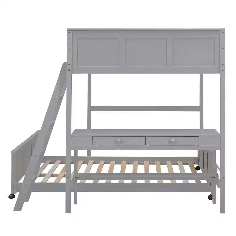 Full Over Full/ Twin Over Full Wood Bunk Bed with Desk and Ladder