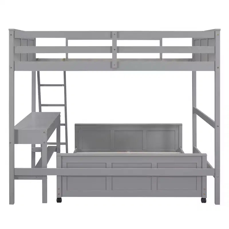 Full Over Full/ Twin Over Full Wood Bunk Bed with Desk and Ladder