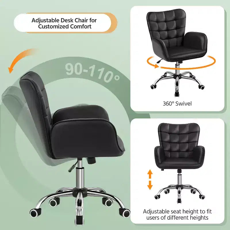 Faux Leather Desk Chair with Padded Armrests