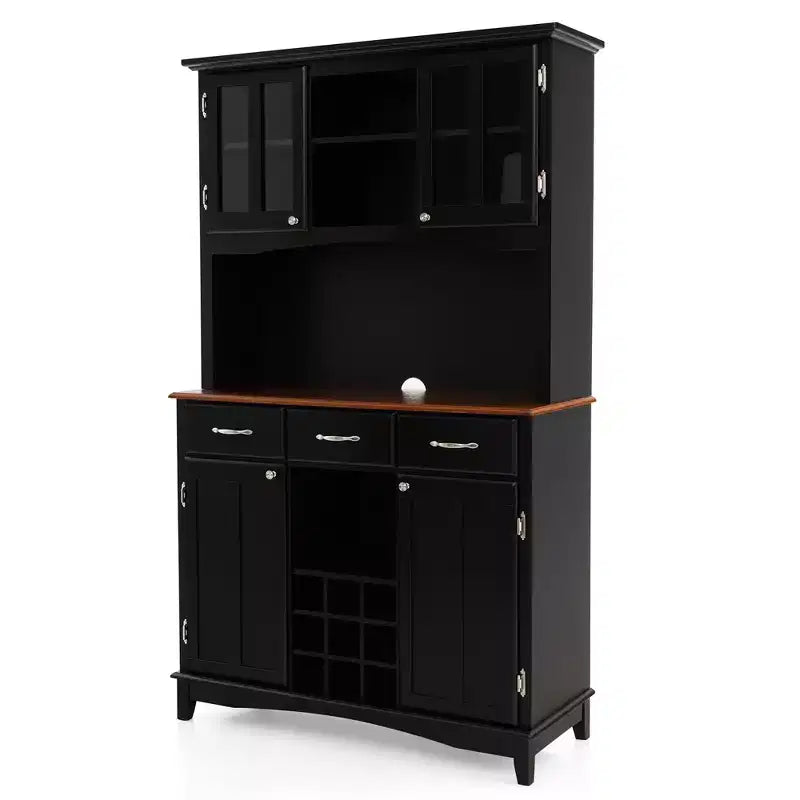 Buffet And Hutch Kitchen Storage Cabinet Cupboard w/ Wine Rack & Drawers Black