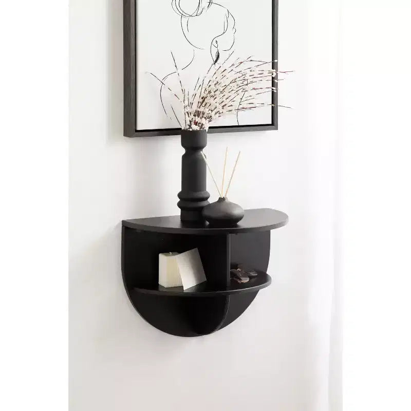 Jalla Half Circle Wood Floating Side Table, 18x14, Black