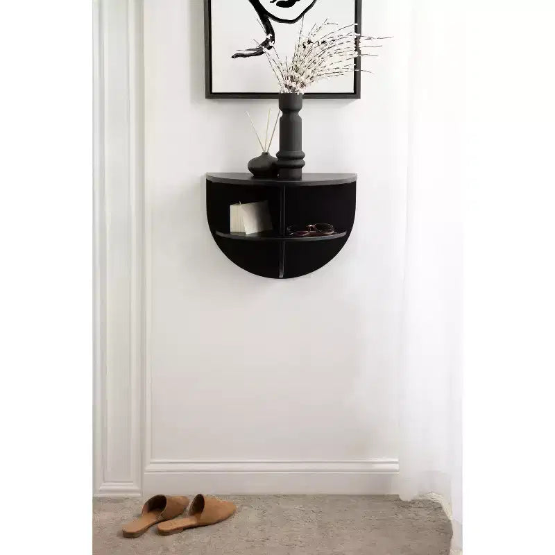 Jalla Half Circle Wood Floating Side Table, 18x14, Black