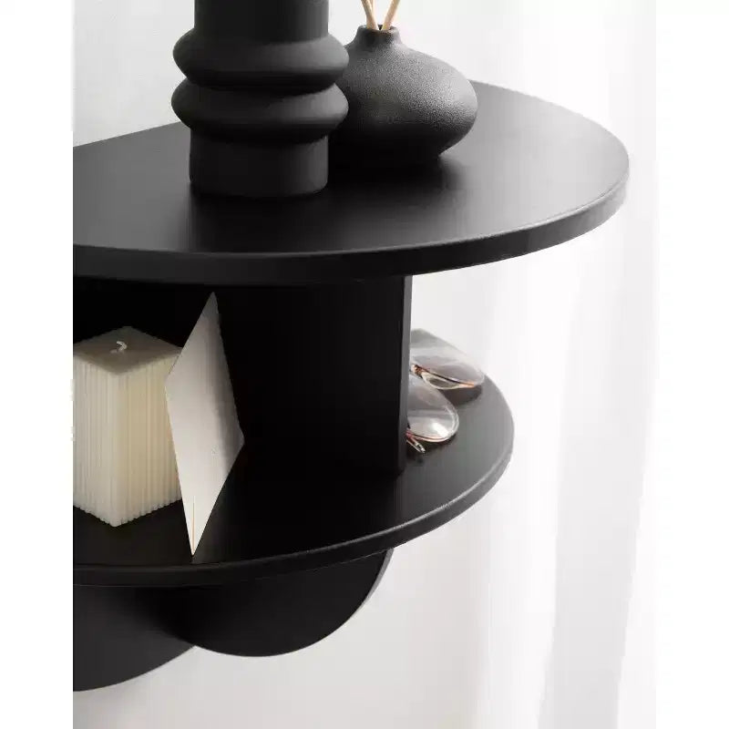 Jalla Half Circle Wood Floating Side Table, 18x14, Black