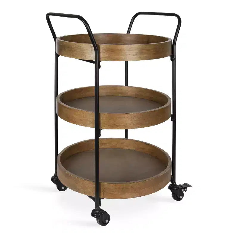 Kate and Laurel Lloyd Round Metal Bar Cart, 18x18x31.5, Rustic Brown and Black