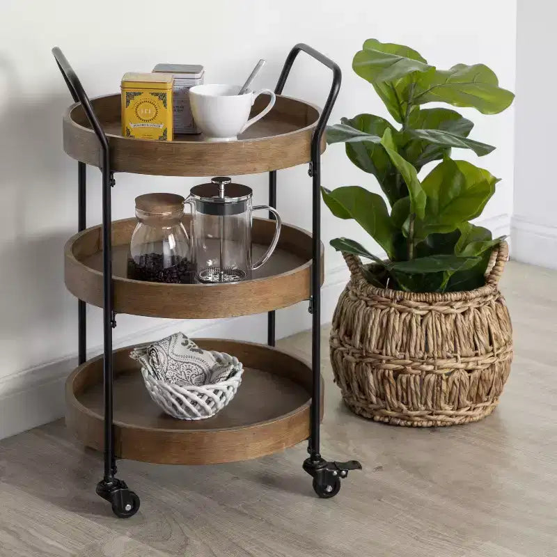 Lloyd Round Metal Bar Cart, 18x18x31.5, Rustic Brown and Black