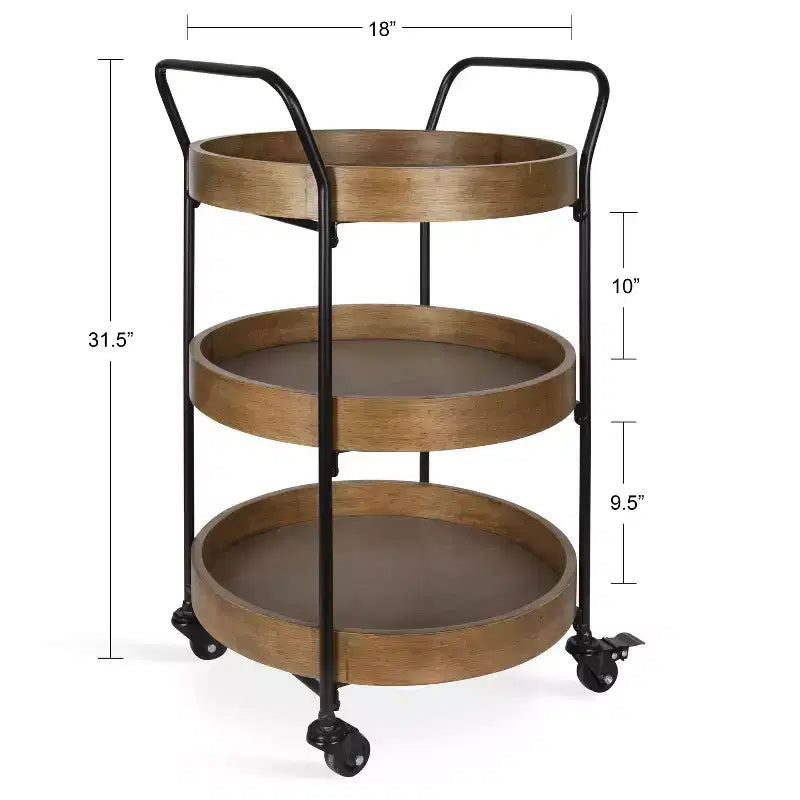 Lloyd Round Metal Bar Cart, 18x18x31.5, Rustic Brown and Black