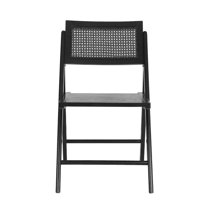 Set of 2 Cane Rattan Folding Chairs with Solid Wood Frames and Seats and Breathable Woven Rattan Backrest
