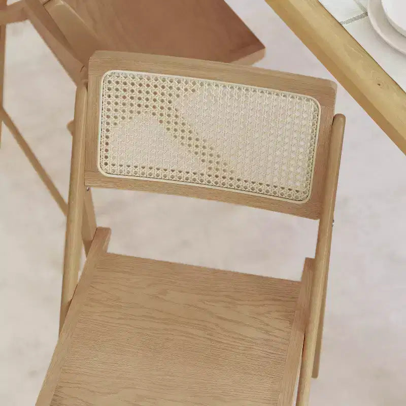 Set of 2 Cane Rattan Folding Chairs with Solid Wood Frames and Seats and Breathable Woven Rattan Backrest