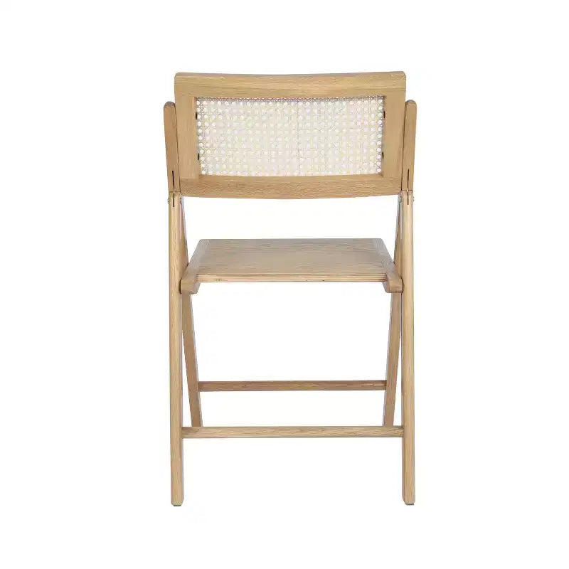 Set of 2 Cane Rattan Folding Chairs with Solid Wood Frames and Seats and Breathable Woven Rattan Backrest
