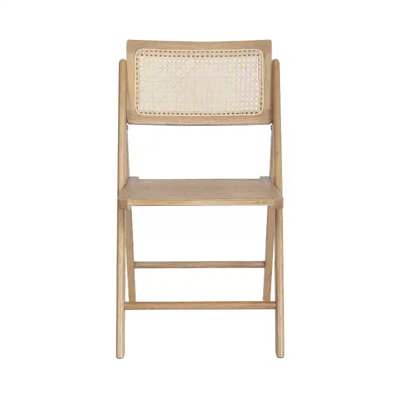 Set of 2 Cane Rattan Folding Chairs with Solid Wood Frames and Seats and Breathable Woven Rattan Backrest
