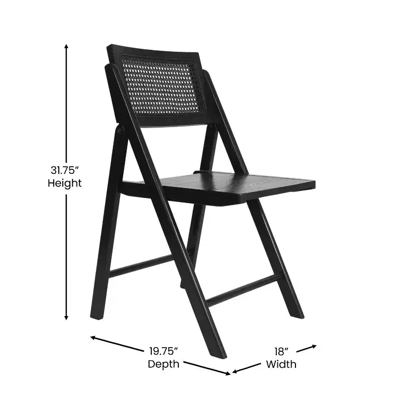Set of 2 Cane Rattan Folding Chairs with Solid Wood Frames and Seats and Breathable Woven Rattan Backrest