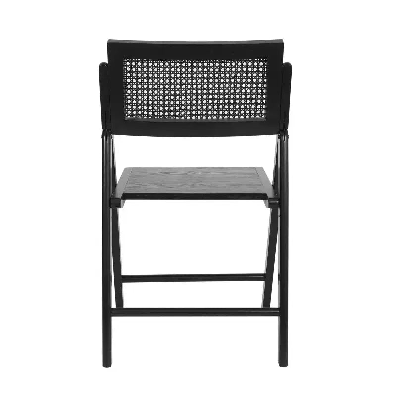 Set of 2 Cane Rattan Folding Chairs with Solid Wood Frames and Seats and Breathable Woven Rattan Backrest