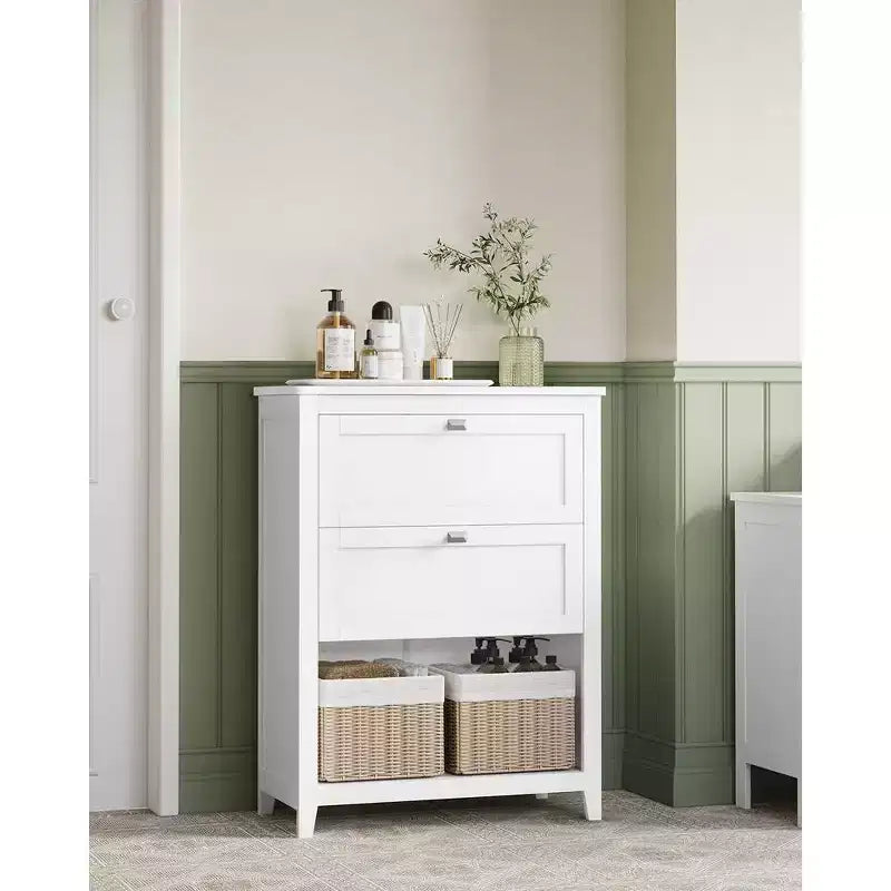 Cabinet, Storage Cabinet and Organizers, 2 Drawers with 1 Adjustable Divider, 2 Baskets, Sideboard, Cloud White