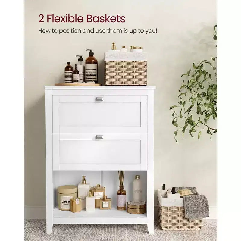 Cabinet, Storage Cabinet and Organizers, 2 Drawers with 1 Adjustable Divider, 2 Baskets, Sideboard, Cloud White