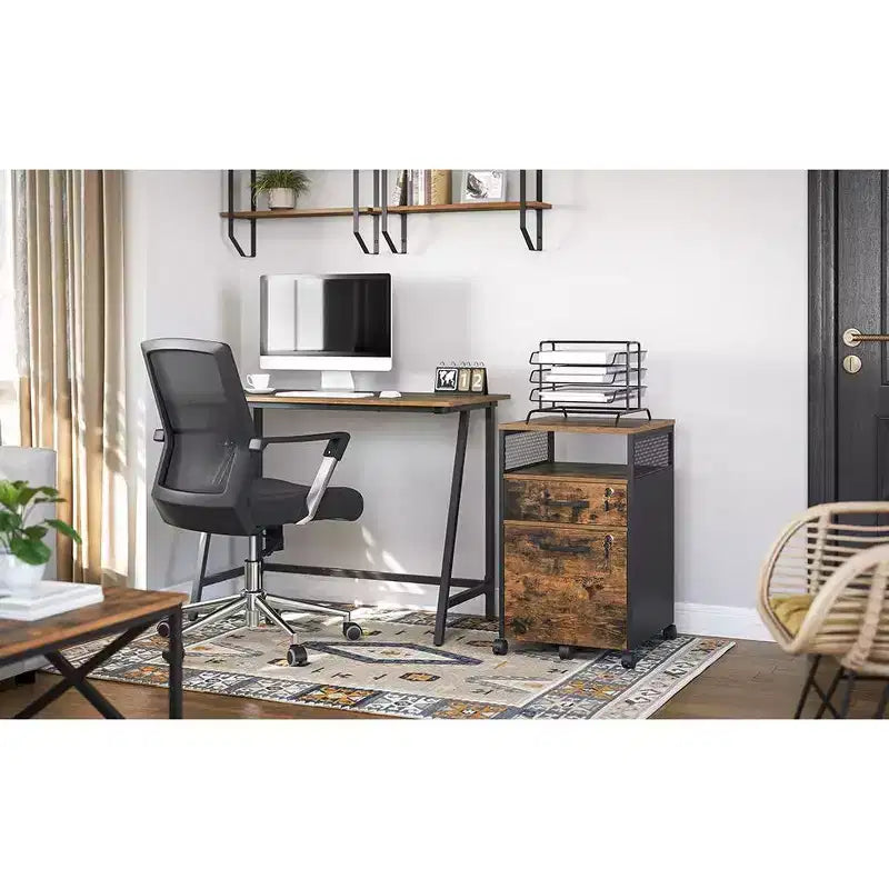 File Cabinet with Lock, Filing Cabinet with 2 Storage Drawers, for Hanging File Folders, Open Shelf
