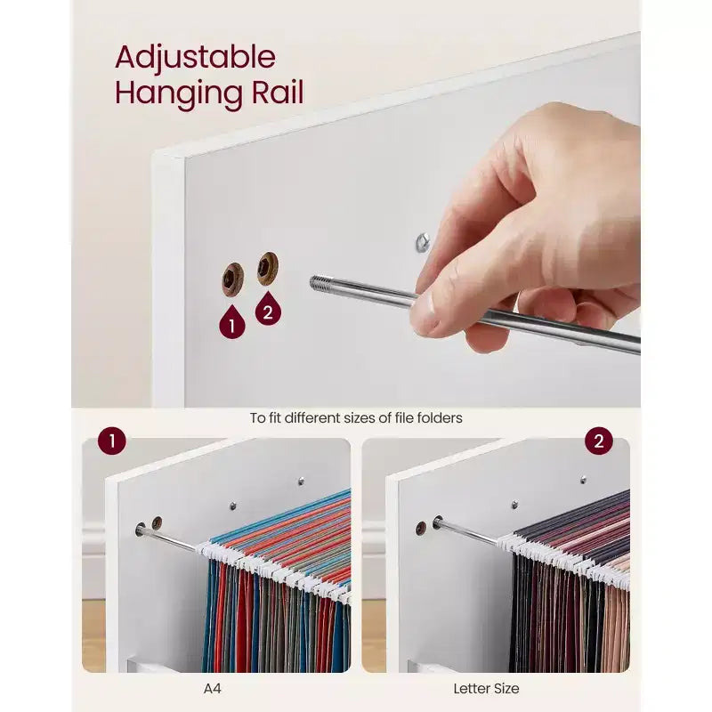 File Cabinet with Lock, Filing Cabinet with 2 Storage Drawers, for Hanging File Folders, Open Shelf
