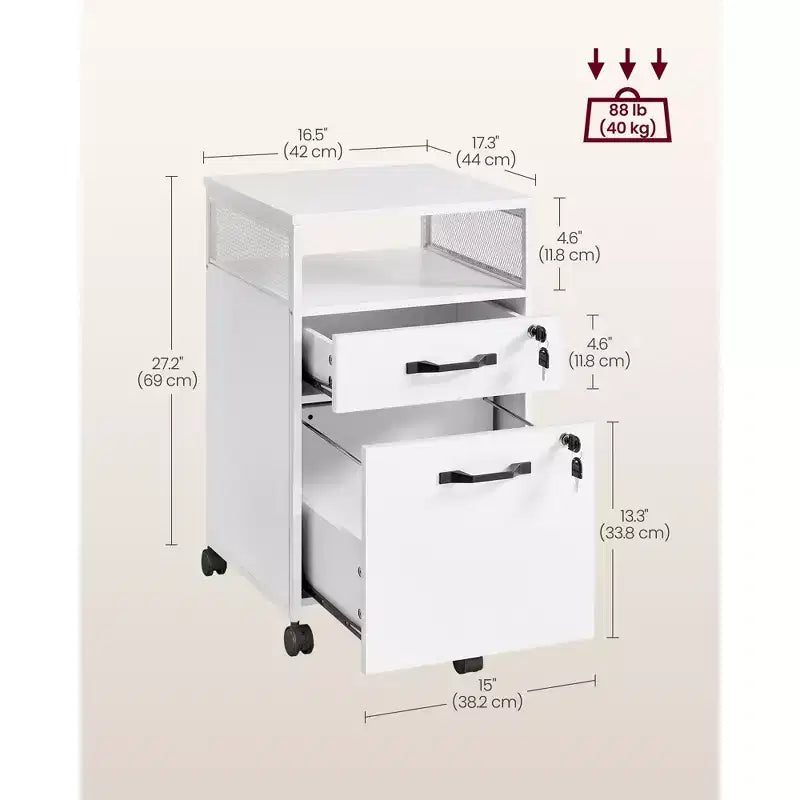 File Cabinet with Lock, Filing Cabinet with 2 Storage Drawers, for Hanging File Folders, Open Shelf