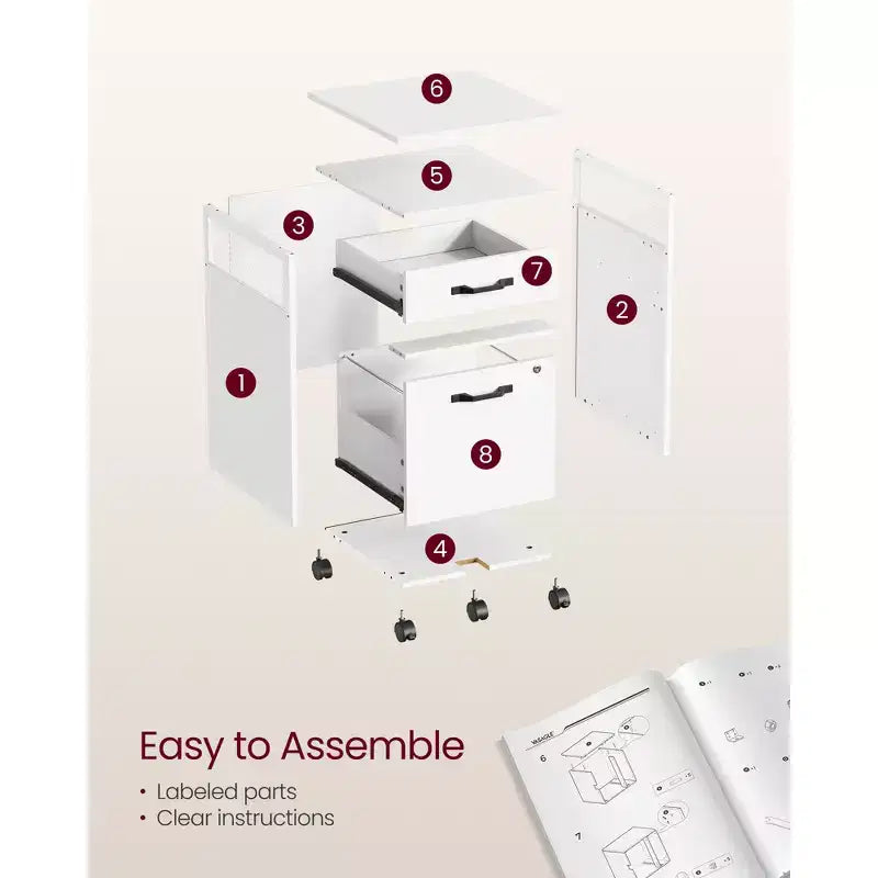 File Cabinet with Lock, Filing Cabinet with 2 Storage Drawers, for Hanging File Folders, Open Shelf