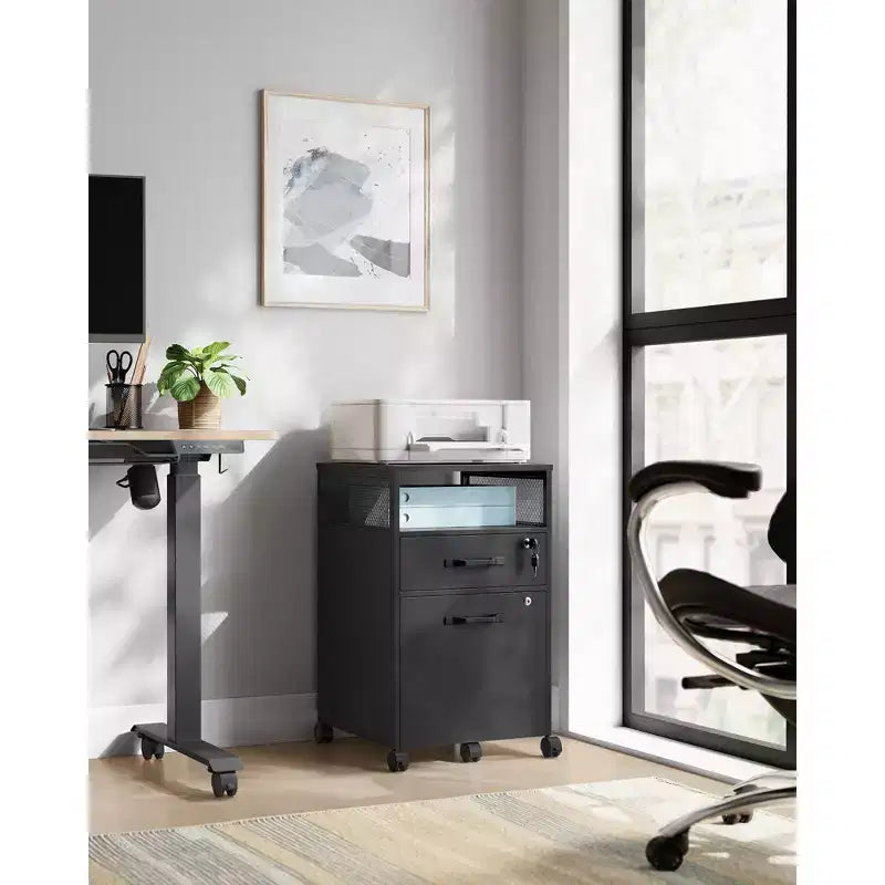 File Cabinet with Lock, Filing Cabinet with 2 Storage Drawers, for Hanging File Folders, Open Shelf