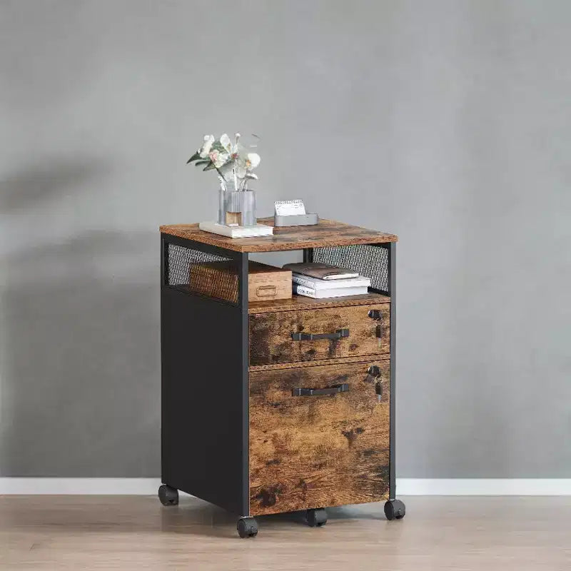 File Cabinet with Lock, Filing Cabinet with 2 Storage Drawers, for Hanging File Folders, Open Shelf