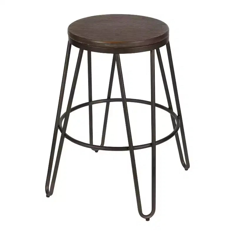 Wood and Metal Bar Stools, 4 Pack, 24, Gray and Rustic Brown