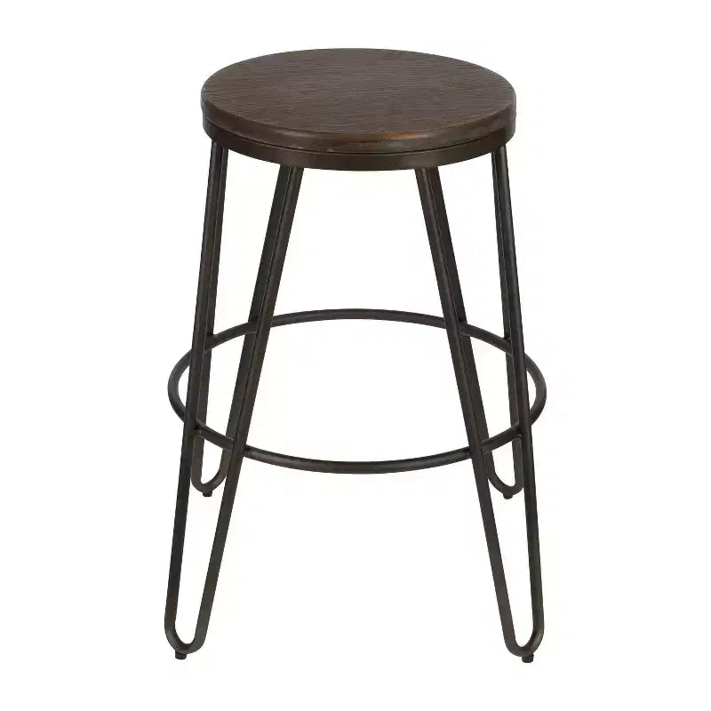 Wood and Metal Bar Stools, 4 Pack, 24, Gray and Rustic Brown
