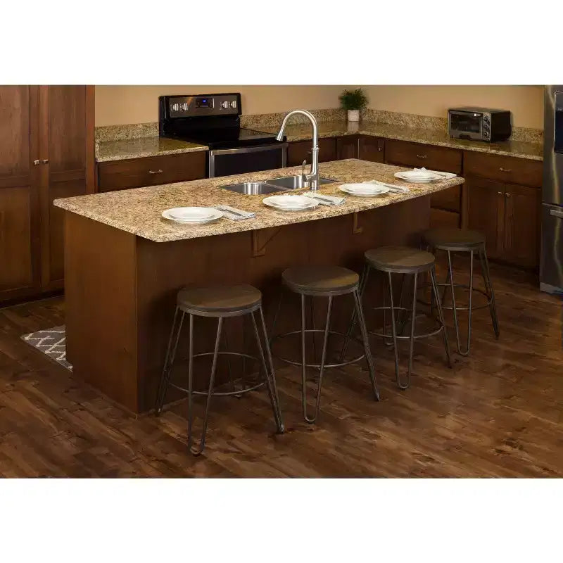 Wood and Metal Bar Stools, 4 Pack, 24, Gray and Rustic Brown