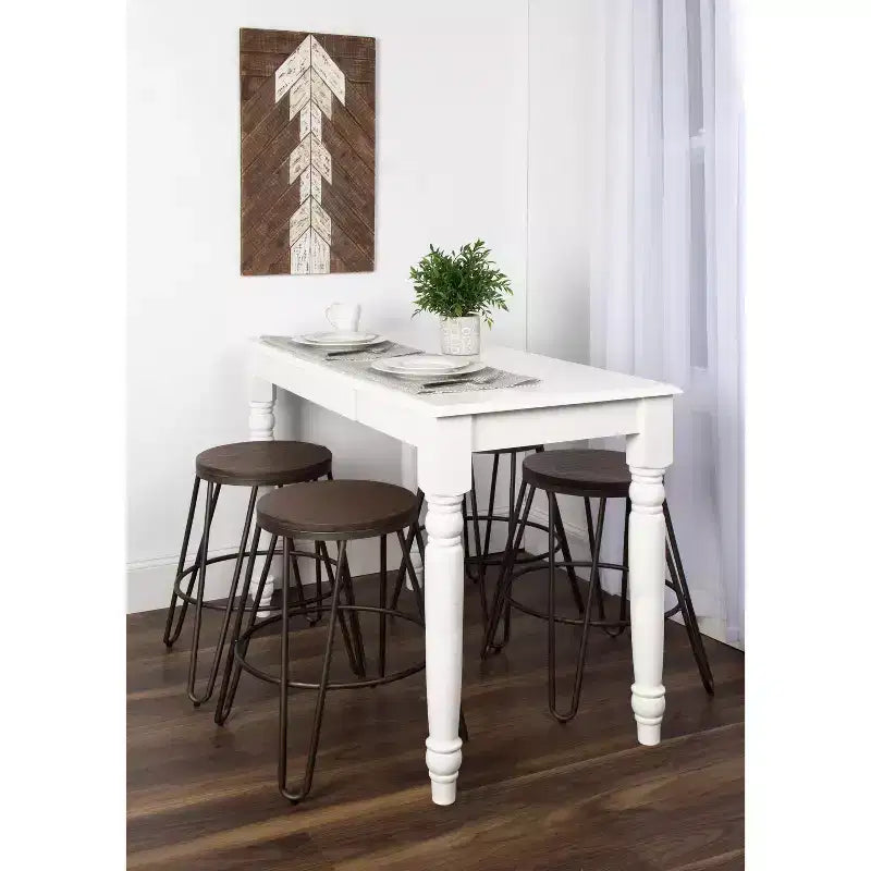Wood and Metal Bar Stools, 4 Pack, 24, Gray and Rustic Brown