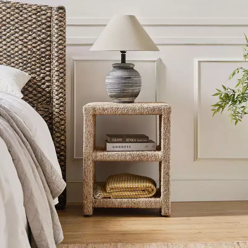 24 Coastal Style Grass Rope Side Table with Two Open Shelves|ART OF LIVING DESIGNS-NATURAL