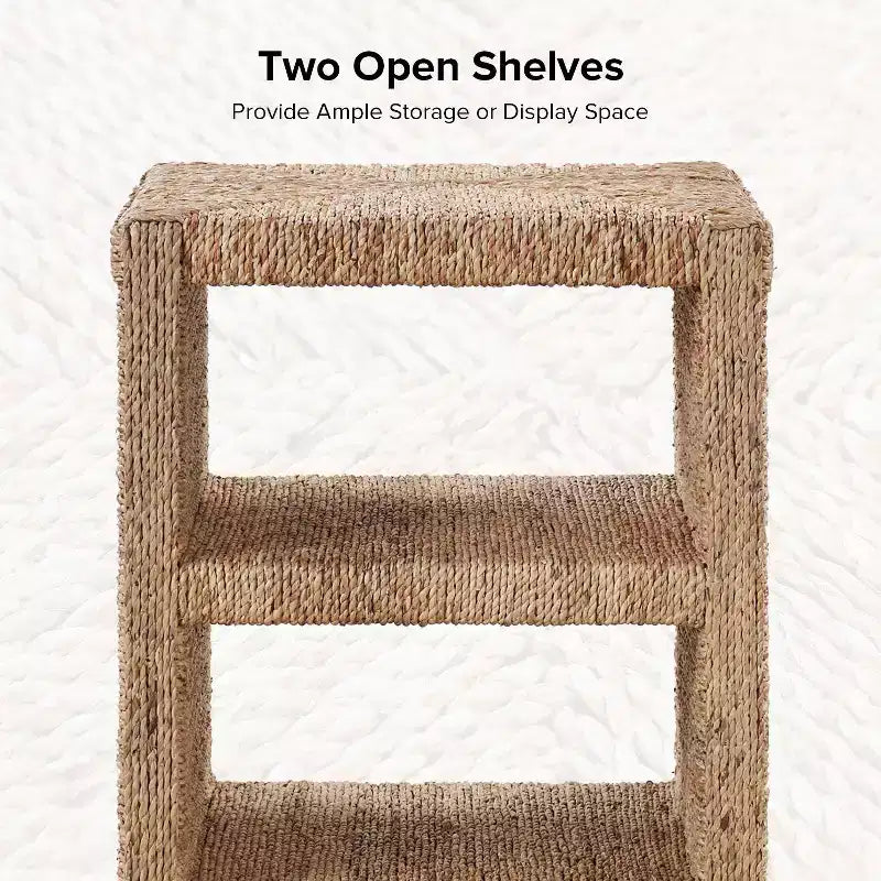 24 Coastal Style Grass Rope Side Table with Two Open Shelves|ART OF LIVING DESIGNS-NATURAL