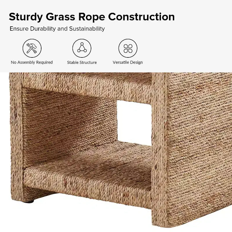 24 Coastal Style Grass Rope Side Table with Two Open Shelves|ART OF LIVING DESIGNS-NATURAL