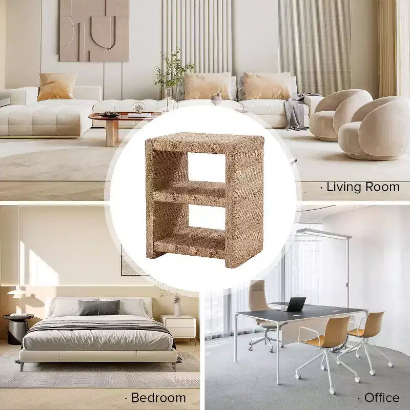 24 Coastal Style Grass Rope Side Table with Two Open Shelves|ART OF LIVING DESIGNS-NATURAL
