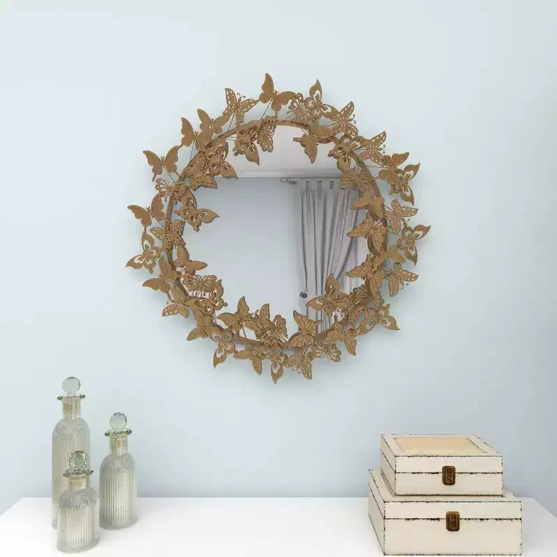 28x28 Metal Butterfly Round 3D Wall Mirror