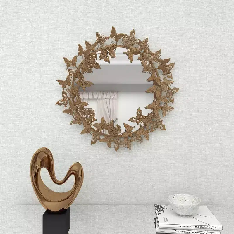 28x28 Metal Butterfly Round 3D Wall Mirror