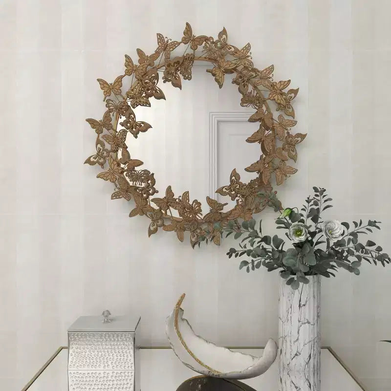 28x28 Metal Butterfly Round 3D Wall Mirror
