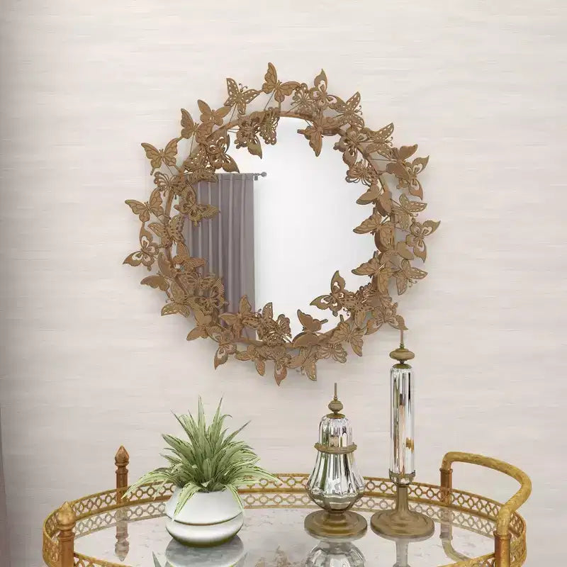 28x28 Metal Butterfly Round 3D Wall Mirror