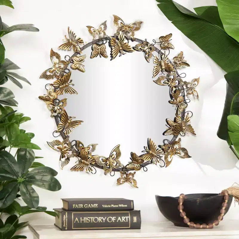 28x28 Metal Butterfly Round 3D Wall Mirror