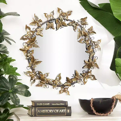 28x28 Metal Butterfly Round 3D Wall Mirror