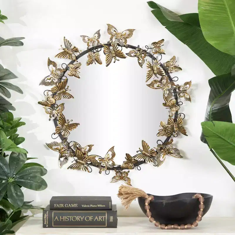 28x28 Metal Butterfly Round 3D Wall Mirror
