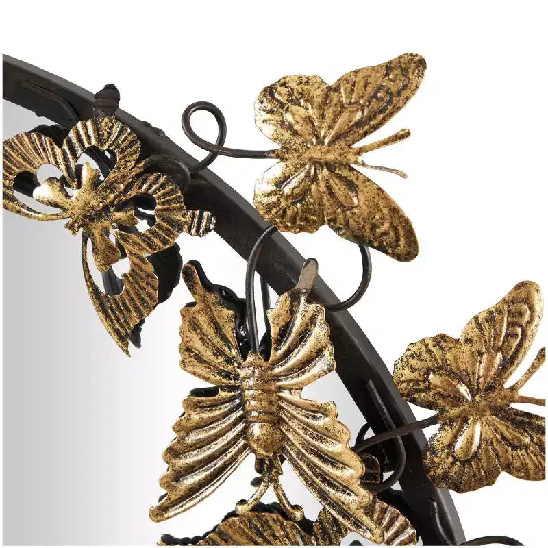 28x28 Metal Butterfly Round 3D Wall Mirror