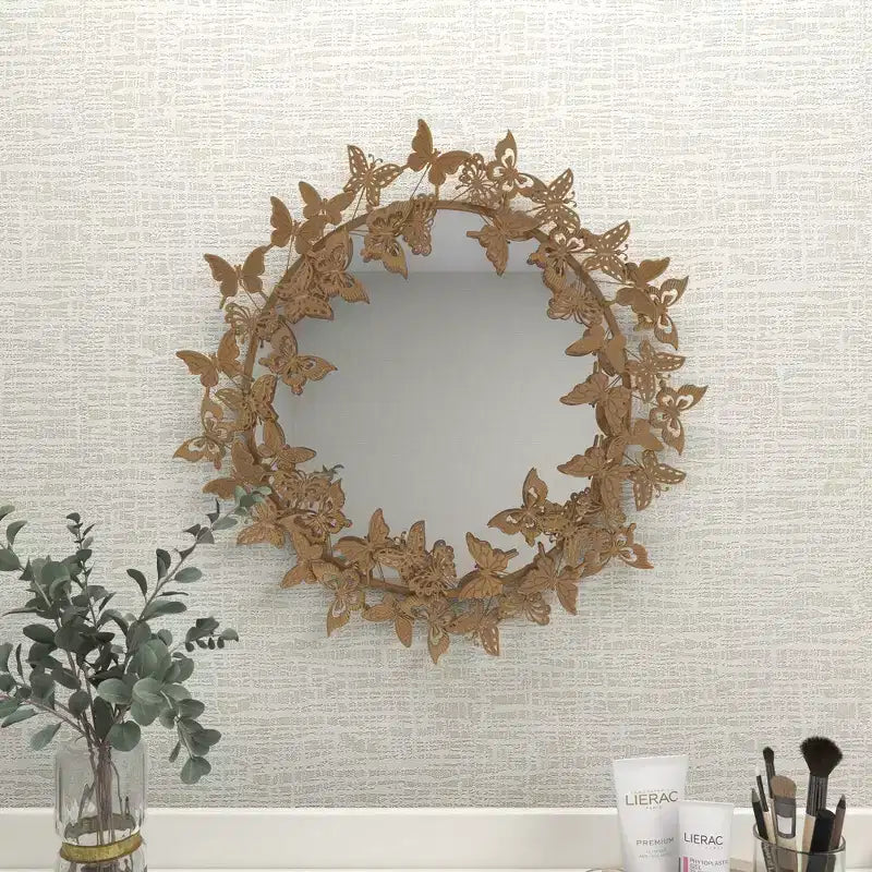 28x28 Metal Butterfly Round 3D Wall Mirror