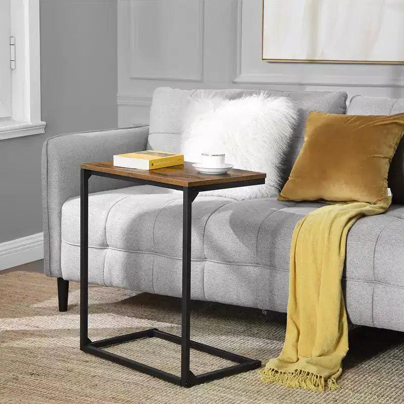 C Shape End Table, Small Coffee Table for Couch Or Sofa