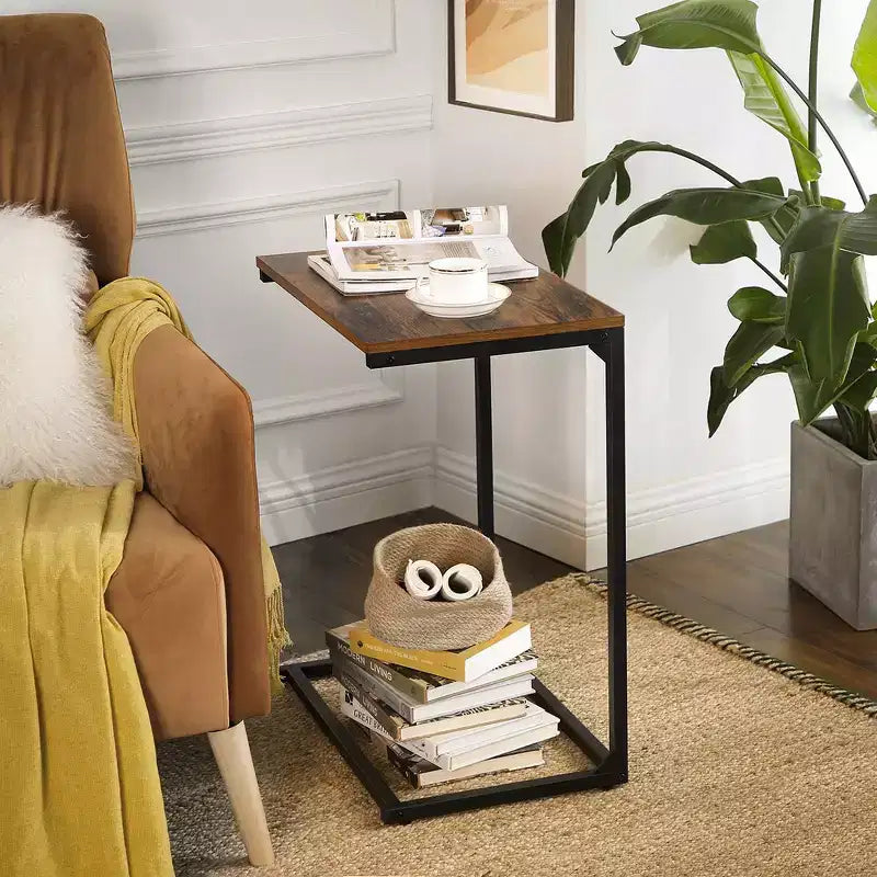 C Shape End Table, Small Coffee Table for Couch Or Sofa