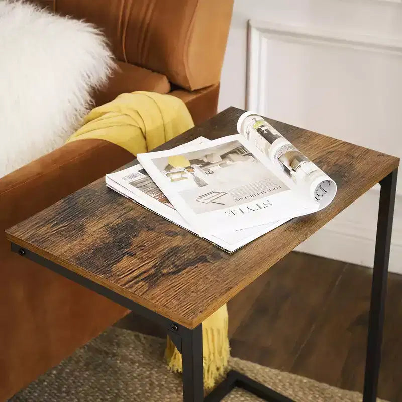 C Shape End Table, Small Coffee Table for Couch Or Sofa
