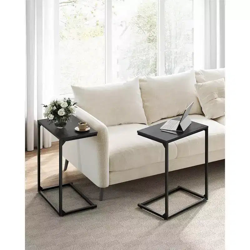 C Shape End Table, Small Coffee Table for Couch Or Sofa