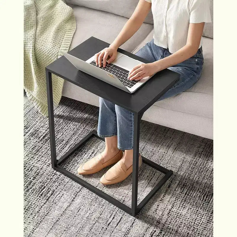 C Shape End Table, Small Coffee Table for Couch Or Sofa