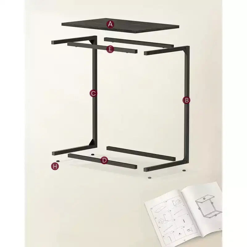 C Shape End Table, Small Coffee Table for Couch Or Sofa