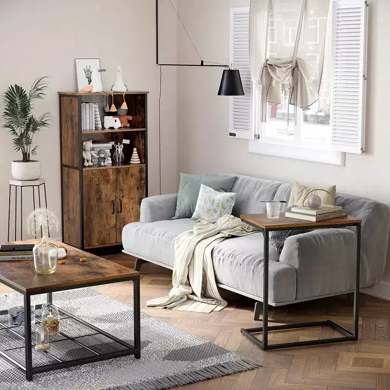 C Shape End Table, Small Coffee Table for Couch Or Sofa